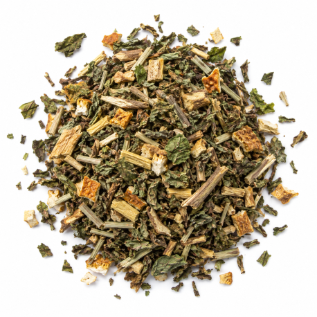 Tisane fraîcheur d'été.Tisane plaisir menthe, réglisse, écorce d'orange, chiendent, pour se désalterer à boire frais