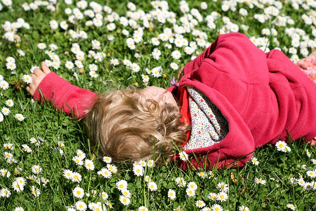 enfant dormant dans les fleurs